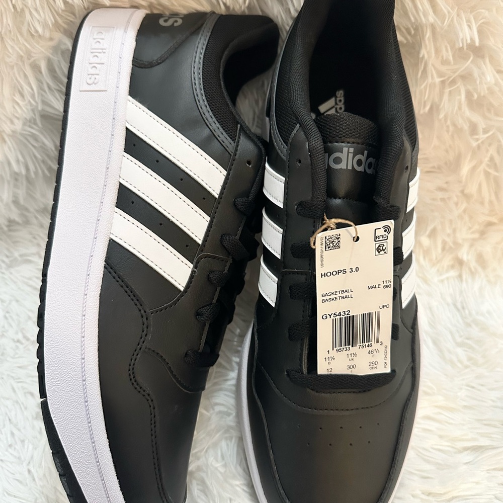 Adidas Men's Black and White Hoops Sneakers